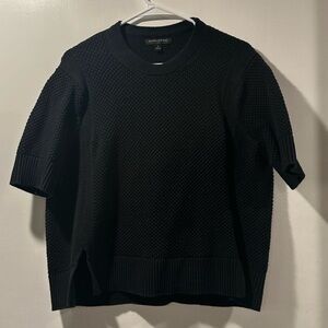 Banana Republic Black Textured Short-Sleeve Crewneck Sweater